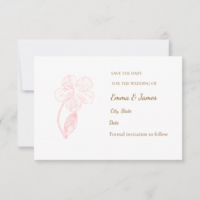 ​Elegant Blush Pink Floral Line Art Save the Date  Spara Datumet (Framsida)