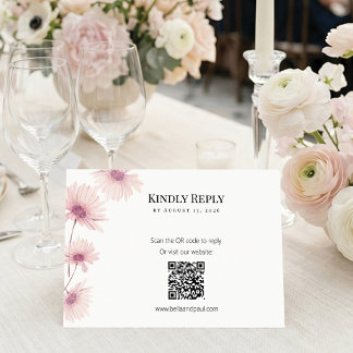 Elegant Blush Pink Floral QR Code Wedding RSVP OSA Kort