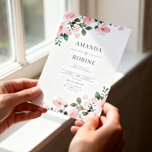 Elegant Blush Pink Floral Wedding Invitation Inbjudningar (Skapare uppladdad)