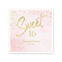 Elegant Blush Pink & Gold Confetti Sweet 16