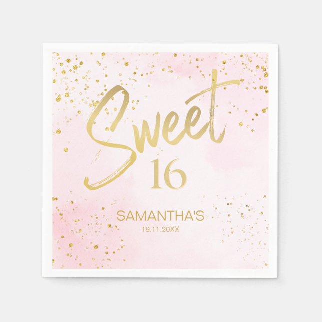 Elegant Blush Pink & Gold Confetti Sweet 16  Pappersservett (Framsidan)