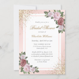 Elegant Blush Pink Gold Floral Bridal Shower Inbjudningar