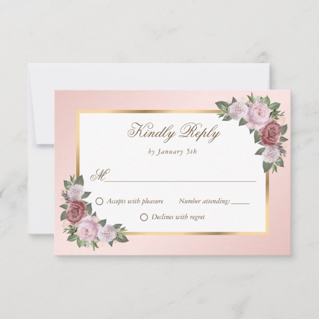 Elegant Blush Pink Gold Floral Wedding OSA Kort (Framsida)