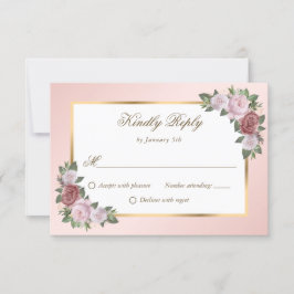 Elegant Blush Pink Gold Floral Wedding OSA Kort