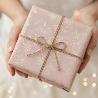 Elegant Blush Pink Gold Foil Floral Wrapping Paper Presentpapper