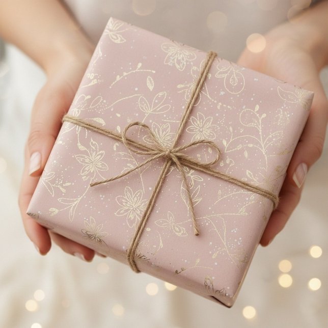 Elegant Blush Pink Gold Foil Floral Wrapping Paper Presentpapper (Elegant Blush Pink Gold Foil Floral Wrapping Paper)