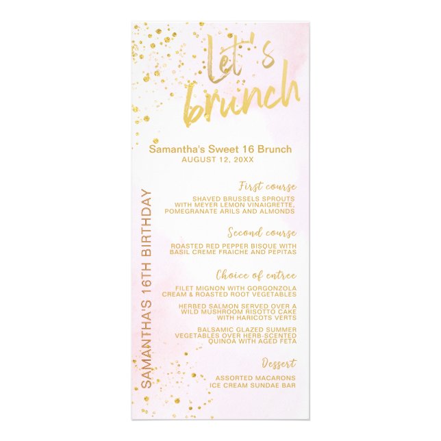 Elegant Blush Pink & Gold Sweet 16 Menu  Reklamkort (Framsidan)