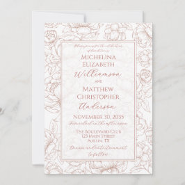 Elegant Blush Pink Hand-Drawn Floral Wedding  Invi Inbjudningar
