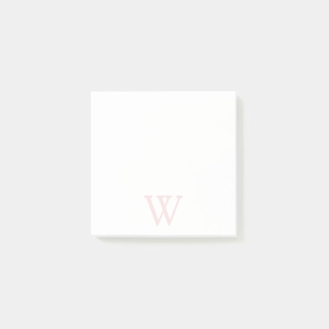 Elegant Blush Pink Monogram Initial White Post-it Block (Framsida)