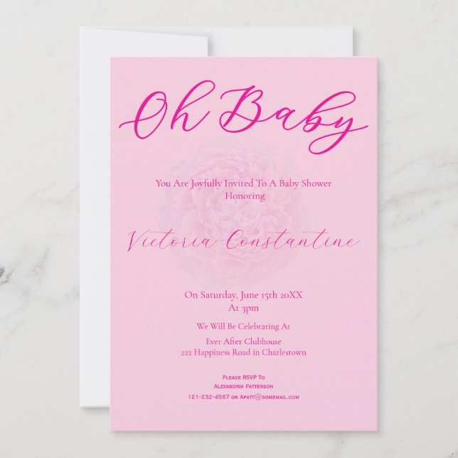 Elegant Blush Pink Oh Baby Bold Script Floral Inbjudningar (Framsida)