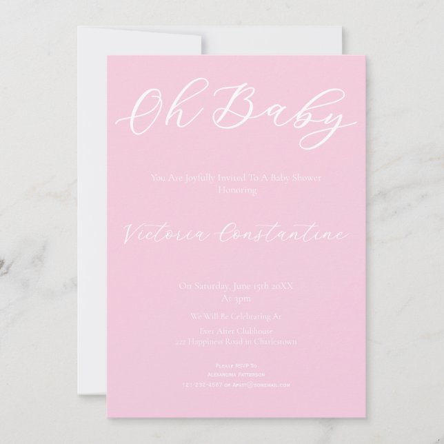 Elegant Blush Pink Oh Baby Shower Invitation Inbjudningar (Framsida)