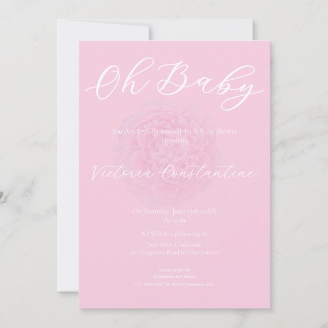 Elegant Blush Pink Peony Oh Baby Shower Invitation Inbjudningar (Framsida)