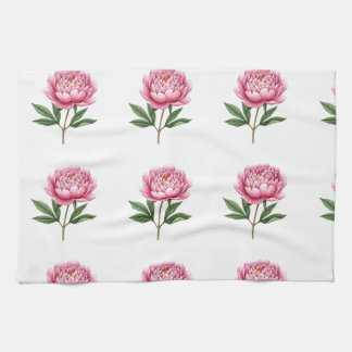 Elegant Blush Pink Peony Watercolor Floral Pattern Kökshandduk