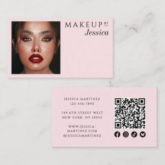 Elegant Blush Pink QR Code Social Photo Makeup Visitkort