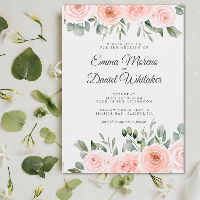 Elegant Blush Pink Rose and Sage Green Wedding Inbjudningar (Skapare uppladdad)