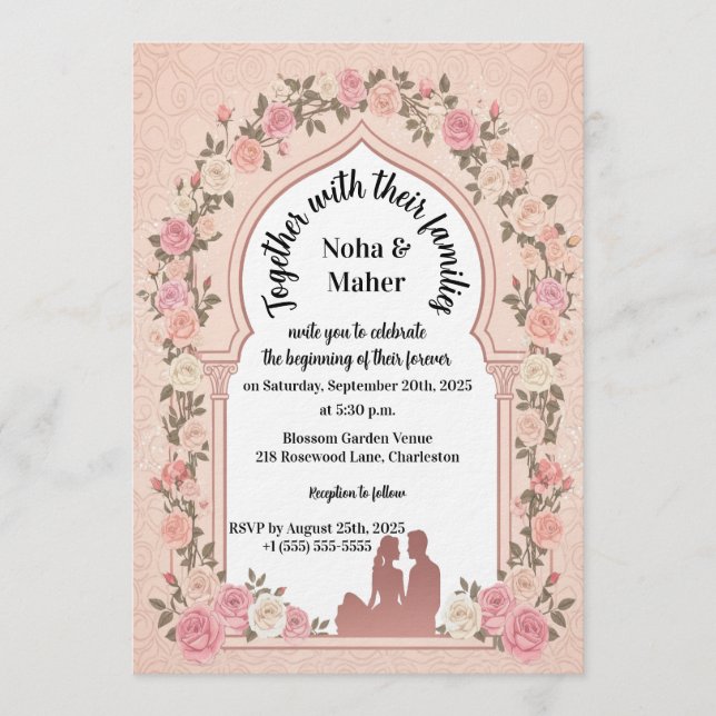 Elegant Blush Pink Rose Arch Photo Wedding  Inbjudningar (Framsida)