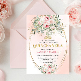 Elegant Blush Pink Rose Gold Quinceañera Invite Inbjudningar
