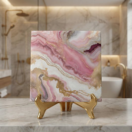 Elegant Blush Pink Rose Gold & White Agate Marble Kakelplatta