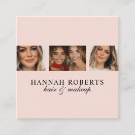 Elegant Blush Pink Script 3 Photo Hair Makeup Fyrkantigt Visitkort