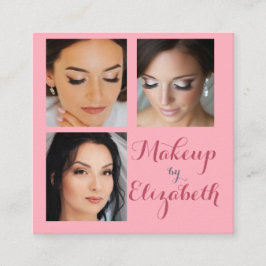 Elegant Blush Pink Script 3 Photo Makeup Fyrkantigt Visitkort