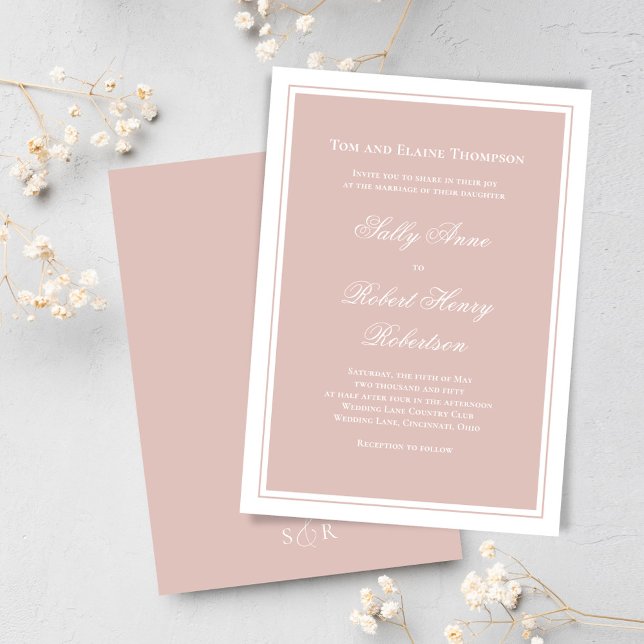 Elegant Blush Pink Simple Script Wedding  Inbjudningar (Blush pink wedding invitations template. )