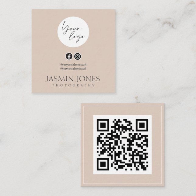 Elegant Blush QR-kod Fyrkantigt Visitkort (Fram/baksida)