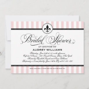 Elegant Blush Randig Fleur de Lis Bröllopsdusch Inbjudningar
