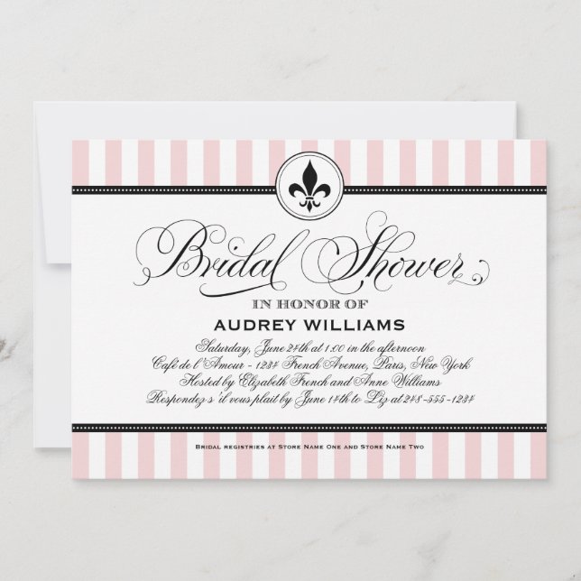 Elegant Blush Randig Fleur de Lis Bröllopsdusch Inbjudningar (Framsida)