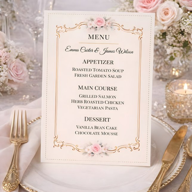 Elegant Blush Rococo Wedding Meny (Menu card for the rococo collection mockup
)
