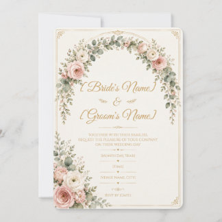 Elegant Blush Ros Botanisk Bröllopsdesign Inbjudningar