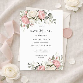 Elegant Blush Rosa Bröllop Spara Datum Inbjudningar