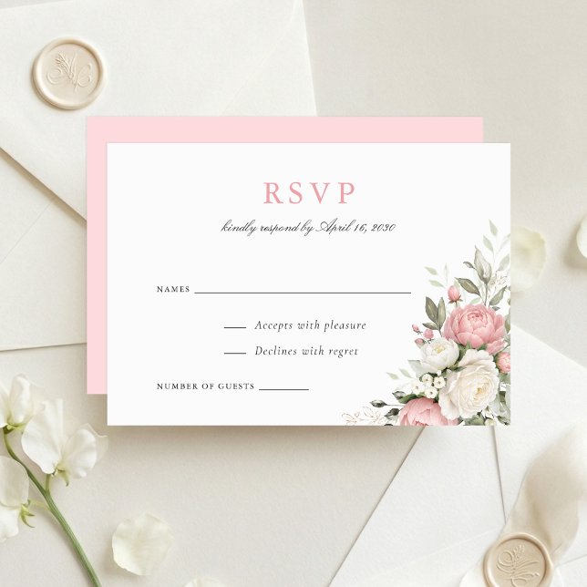 Elegant Blush Rosa Grönska Bröllop RSVP Inbjudningar (Skapare uppladdad)