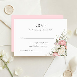 Elegant Blush Rosa Grönska Bröllop RSVP Inbjudningar