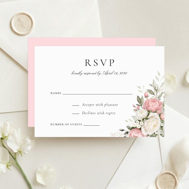 Elegant Blush Rosa Grönska Bröllop RSVP Inbjudningar (Skapare uppladdad)