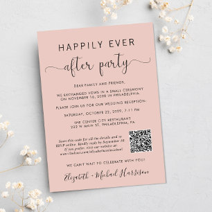 Elegant Blush Rosa QR-kod för Bröllopsmottagning F Inbjudningar