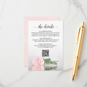 Elegant Blush Rosa Ros Bröllopsdetaljer QR-kod Tilläggskort