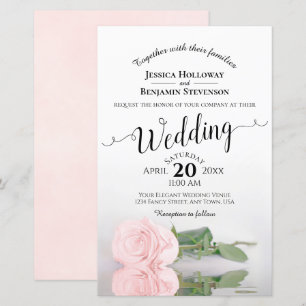 Elegant Blush Rosa Ros BUDGET Bröllopsinbjudan