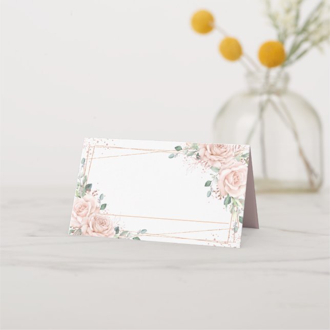 Elegant Blush Rosa Rosor Blommig Rose Gold Placeringskort (Framsida)