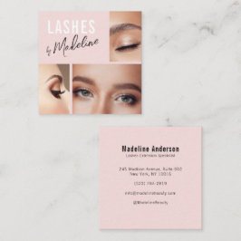 Elegant Blush Rosa Svart Script 3 Foto Ögonfransar Fyrkantigt Visitkort