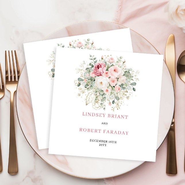 Elegant Blush Rose Gold Boho Wedding Napkins Pappersservett (Elegant Blush Rose Gold Greenery Boho Wedding Napkins)