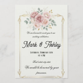 Elegant Blush Rose & Gold Frame Wedding Invitation Inbjudningar