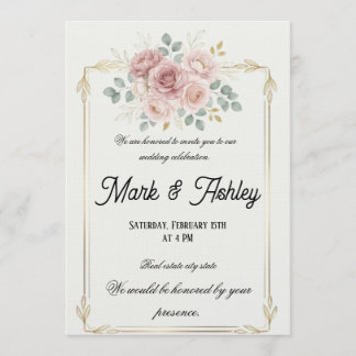 Elegant Blush Rose & Gold Frame Wedding Invitation Inbjudningar