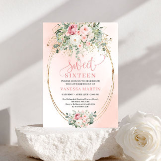 Elegant Blush Rose Gold Sweet Sixteen Invitation Inbjudningar
