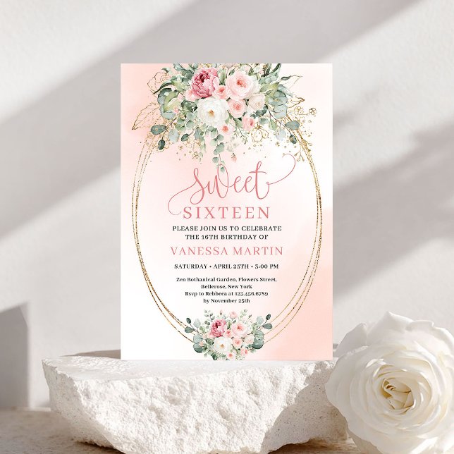 Elegant Blush Rose Gold Sweet Sixteen Invitation Inbjudningar (Elegant Blush Rose Gold Sweet Sixteen Invitation)
