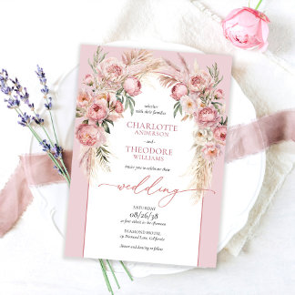 Elegant Blush Rosor Boho Romantisk Blommig Bröllop Inbjudningar