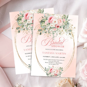 Elegant Blush Rosor Bröllopsdusch Guld Inbjudan
