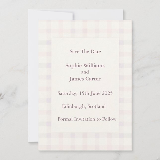 Elegant Blush Script Spara Datum-kort | Minimali Datumet (Framsida)