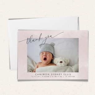 Elegant Blush Struktur Skript Baby Födelse Två Fot Tack Kort