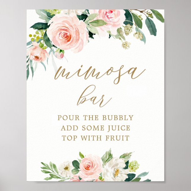Elegant Blush Watercolor Mimosa Bar Poster (Framsidan)