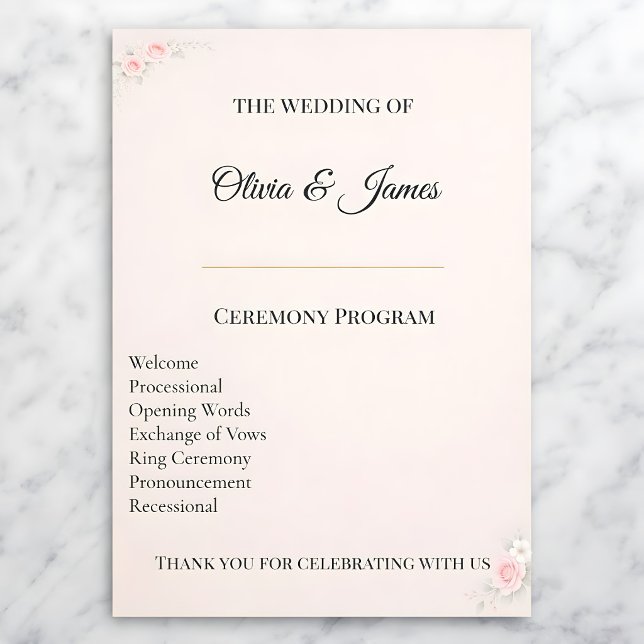 Elegant Blush Wedding Program Card (Skapare uppladdad)